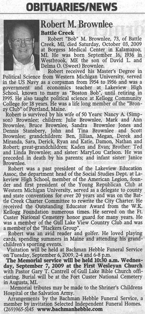 Robert Brownlee Obituary